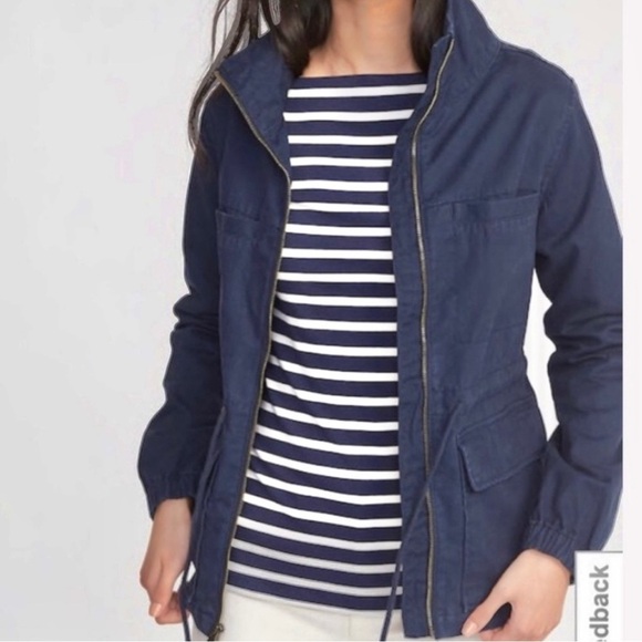 Old Navy Blue Zippered Cargo Utility Jacket Size Medium 100% Cotton High Collar - Picture 11 of 11